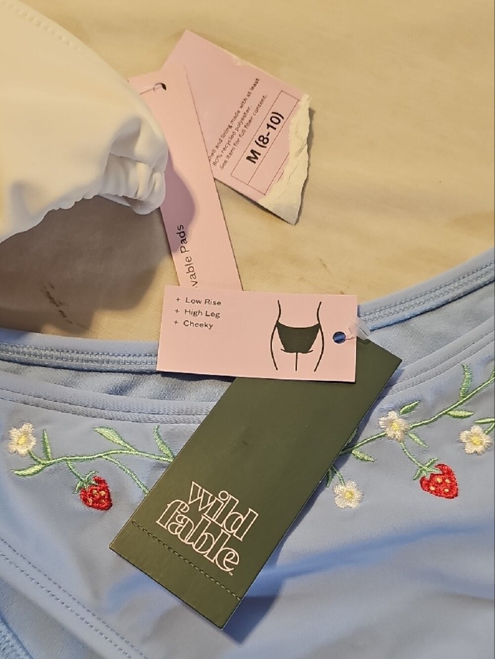 Wild Fable Set: Light Blue Bottoms with Berry Embroidery & White Triangle Top - Picture 2 of 10